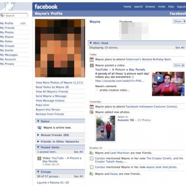 Facebook profil 2006-ból